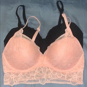 2 PINK floral lace bralettes